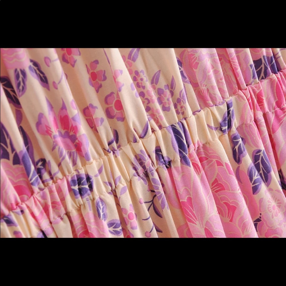 Pink boho gypsy midi dress floral print cream - Picture 7 of 7